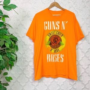 Guns N Roses Orange Crewneck Graphic Tee Shirt